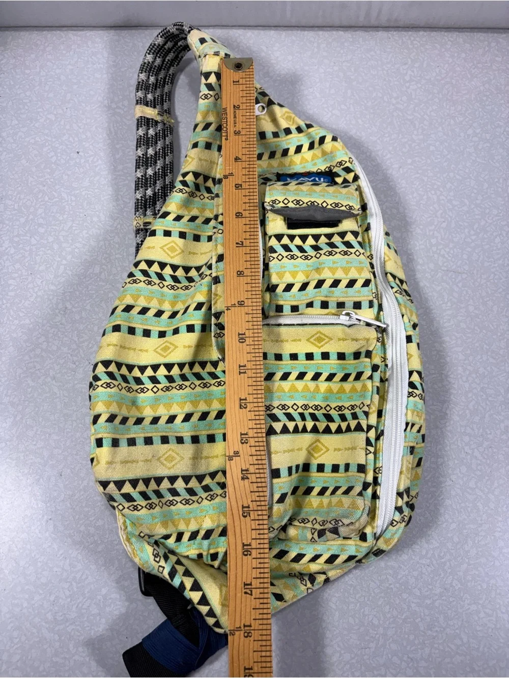 Kavu Yellow Aztec-Pattern Crossbody Sling Bag with Mint Accents